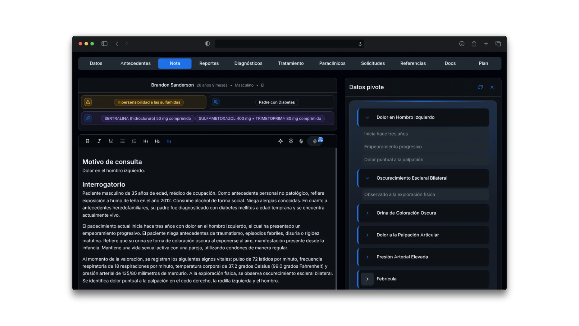 Interfaz de Astrocyte - Expediente clínico electrónico con IA