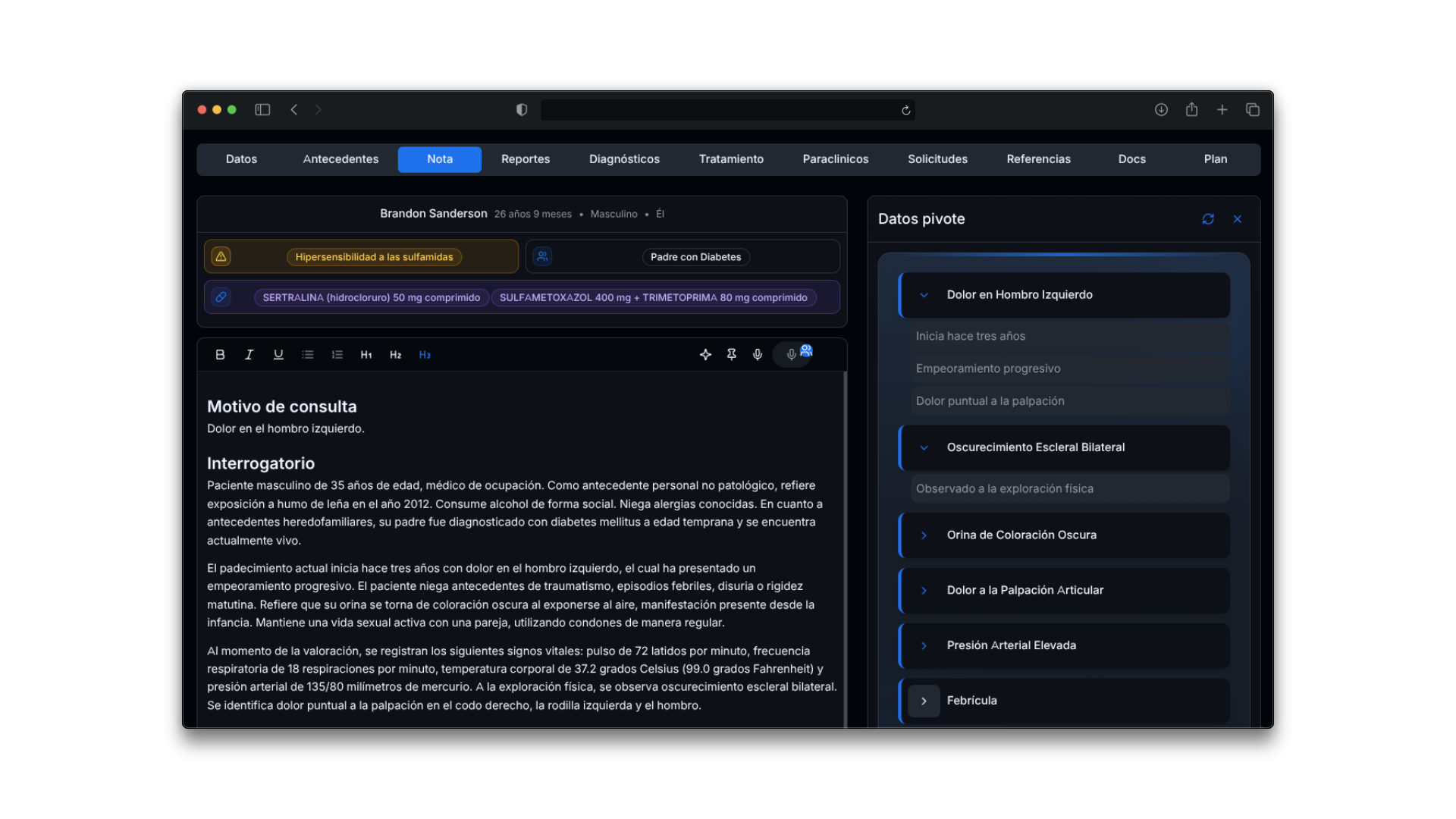 Interfaz de Astrocyte - Expediente clínico electrónico con IA