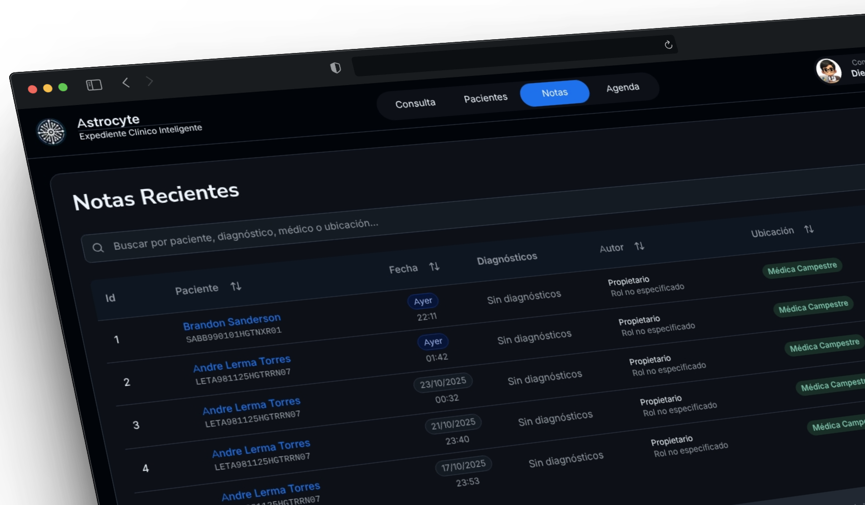 Interfaz completa de Astrocyte